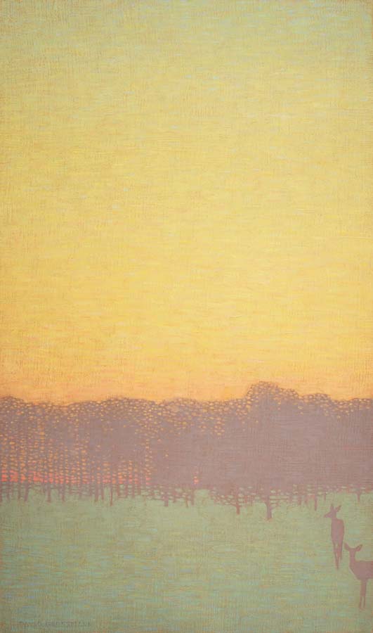 Image of Two Deer with Yellow Sky by David Grossmann