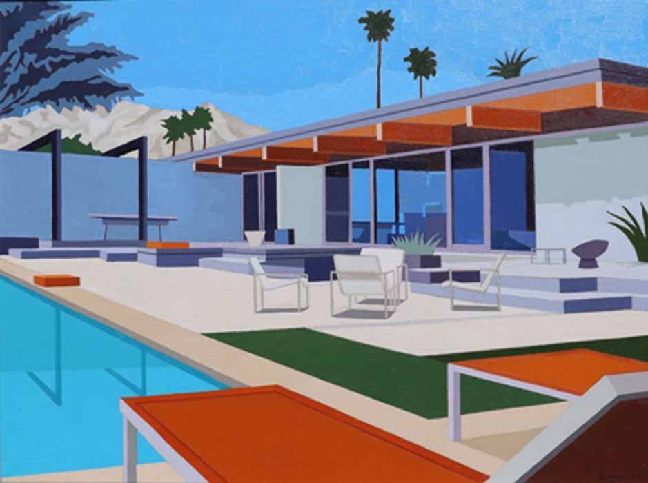 Image of Palm Springs House with Orange Loungers   by Andy Burgess