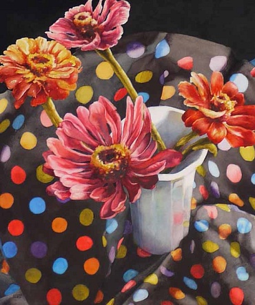 Image of Zinnias and Dots by Kathrine Lemke Waste