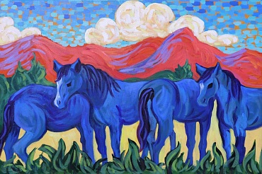 Image of Western Blue Horses by Claudia Hartley