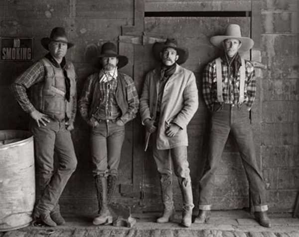 Bill Russell (Feedlot Boss), Robert Bennett, Clay Lindley and Thad Smith (Wagon Boss), T Lazy S Ranch, Nevada by Jay Dusard