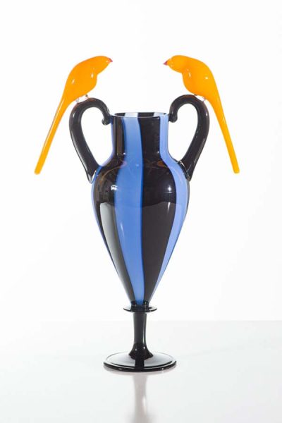 Blue & Black Vase (with birds) by David Levi